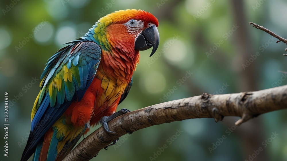 Obraz premium Vibrant parrot perched on branch