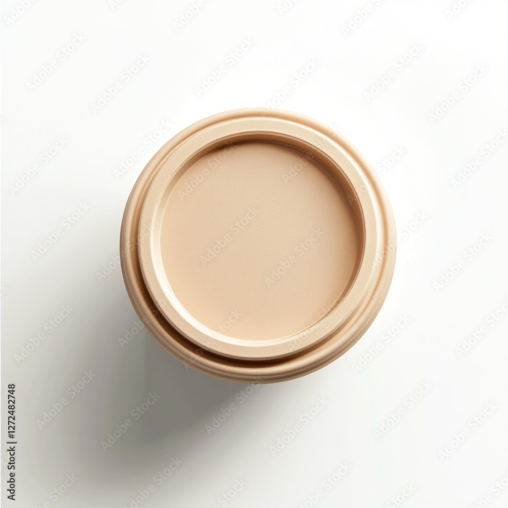 Top view of a beige container with a subtle double-rimmed design. Clean, minimalist aesthetic. Top view of a beige container with a subtle double-rimmed design. Clean, minimalist aesthetic.