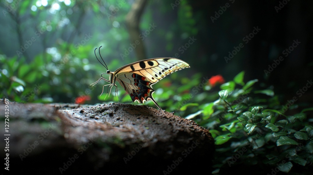 Majestic Butterfly on Rock Lush Garden 3D Render Nature Scene Insect Flight Majestic Butterfly on Rock Lush Garden 3D Render Nature Scene Insect Flight