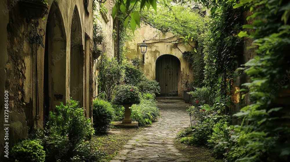 Narrow Garden Path Leading Through a Secret Courtyard Narrow Garden Path Leading Through a Secret Courtyard