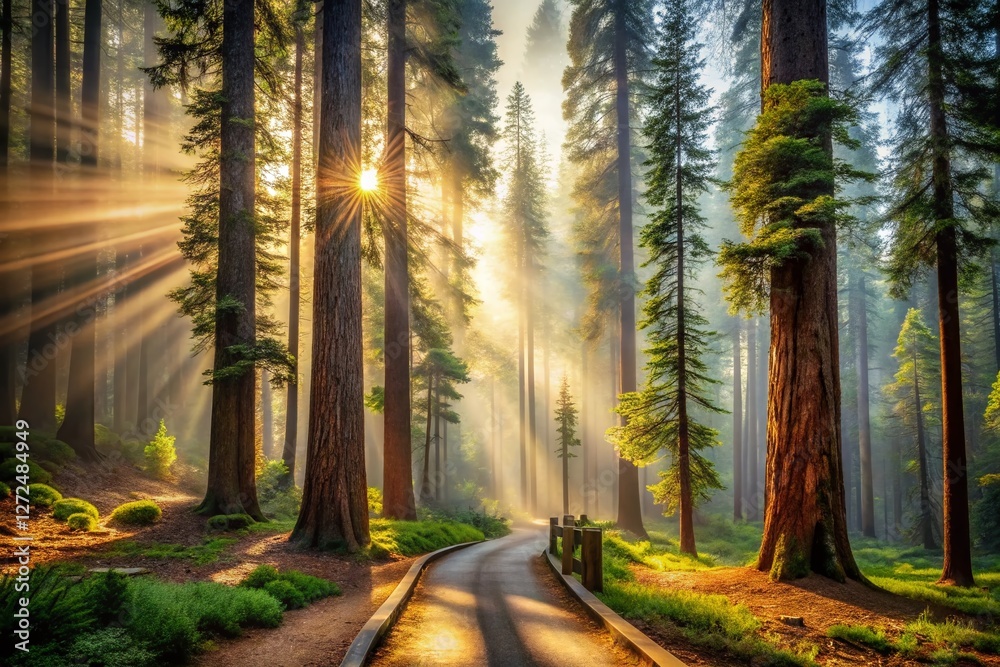 Fototapeta premium Majestic Yosemite Pines and Redwoods Trail: Double Exposure Photography