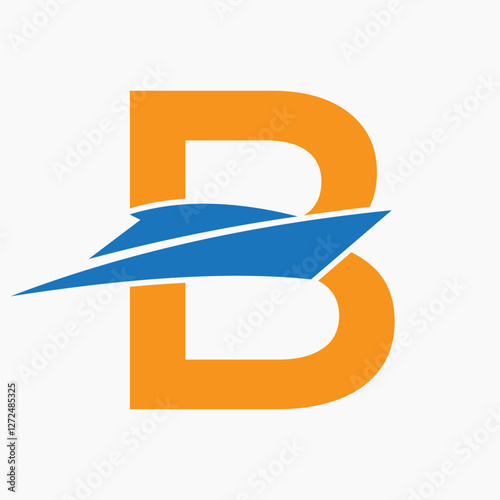 Initial Letter B Boat Logo Concept For Sailor Symbol Vector Template