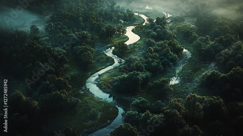 Wallpaper Mural Serene River Winding Through Dense Forest in Early Morning Light Torontodigital.ca