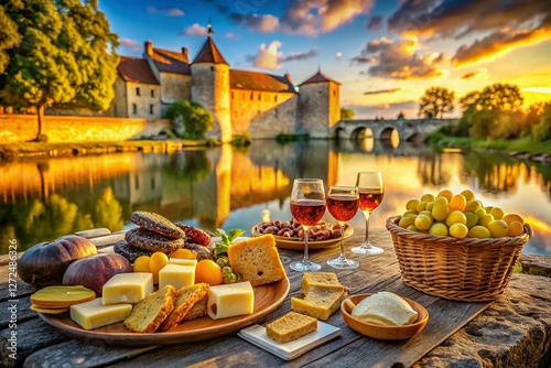 Medieval Austrian Castle Ruins Culinary Scene: Delicious Food Amidst Historic Schlaining Castle photo