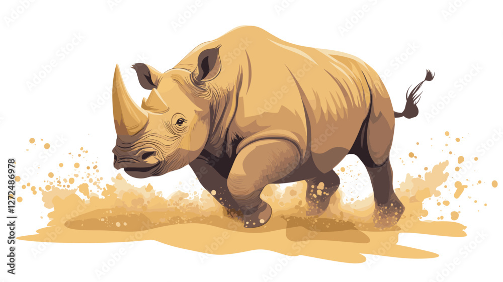 Fototapeta premium Charging Rhinoceros Illustration