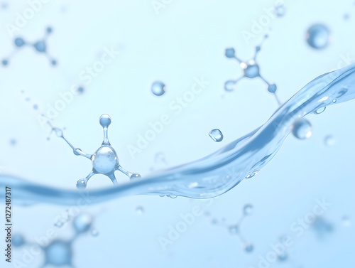 Cosmetic moisturizing water molecular essence liquid bubble background 3d rendering