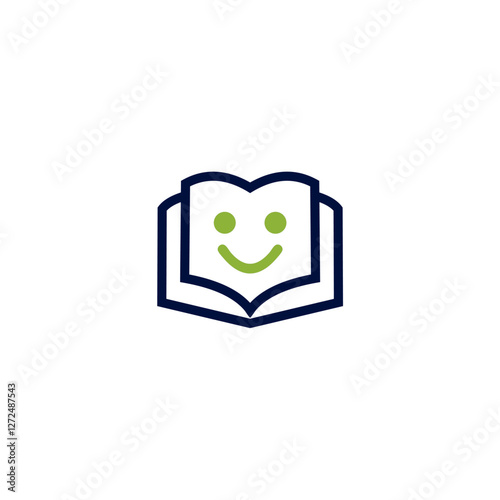 A friendly and inviting open book icon with a smiley face, suggesting engaging and positive reading experiences, learning, or storytelling