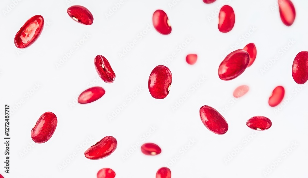 Fresh Red Kidney Beans Falling on White Background in Bright Light Fresh Red Kidney Beans Falling on White Background in Bright Light