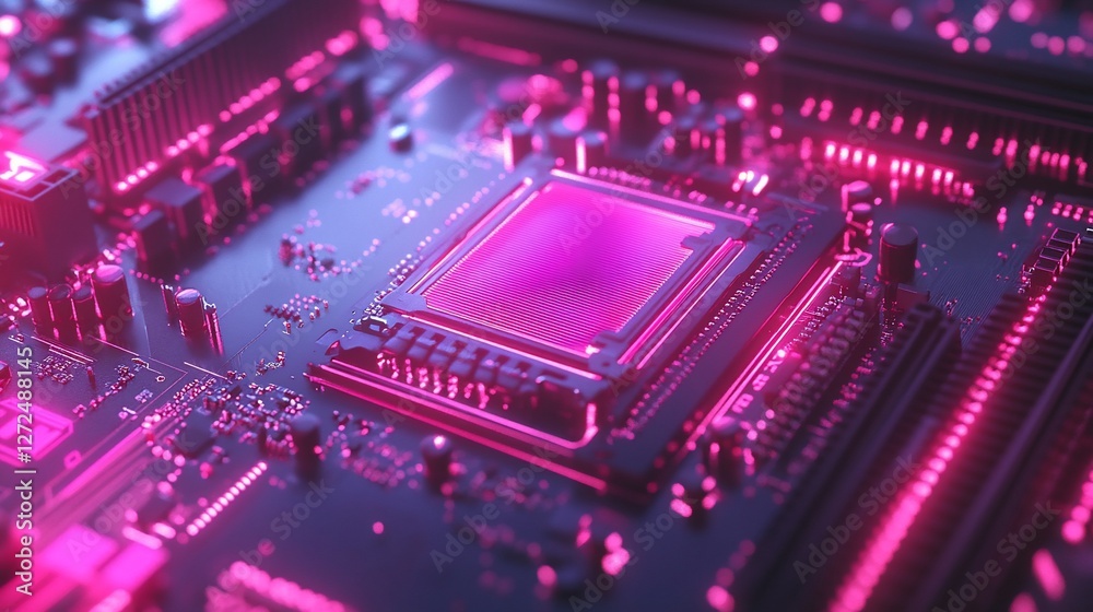 Glowing Pink CPU on Motherboard Glowing Pink CPU on Motherboard