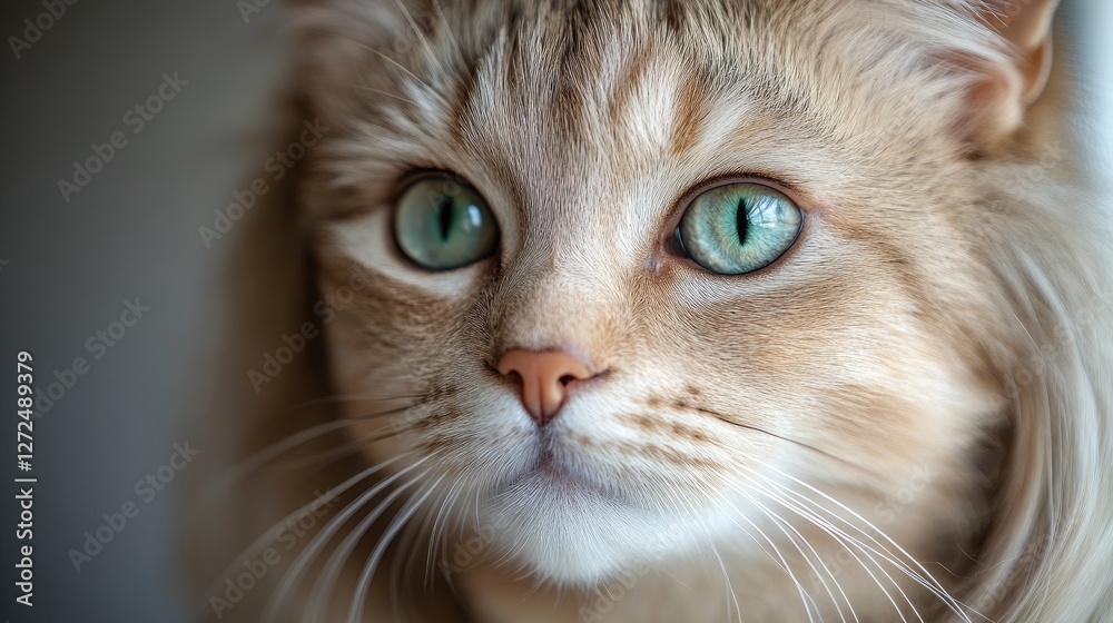 Cute cream cat indoor portrait, blurred background Cute cream cat indoor portrait, blurred background