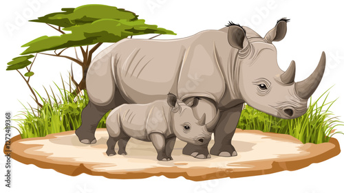 Rhino Family Illustration