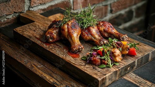 Wallpaper Mural Crispy Fried Chicken Legs on Rustic Wooden Platter with Garnish Torontodigital.ca