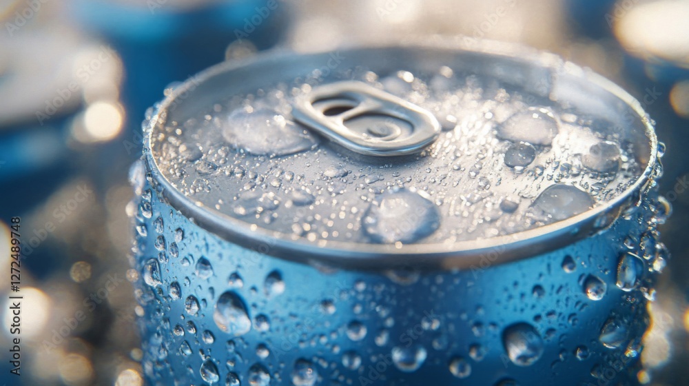 Close Up of Aluminum Can with Water Droplets in Cold Blue Tones Close Up of Aluminum Can with Water Droplets in Cold Blue Tones