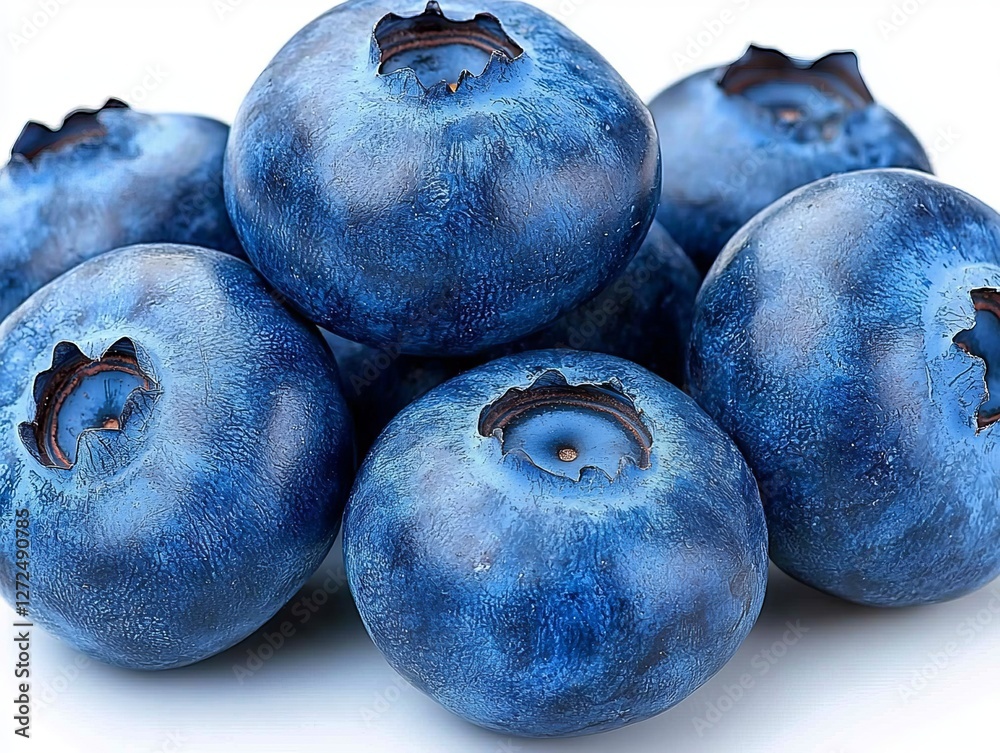 Obraz premium Close-up of vibrant blue blueberries stacked together against a white background