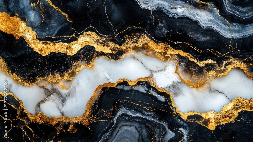 Fototapeta premium Elegant black and white marble with gold accents. A luxurious and sophisticated texture.