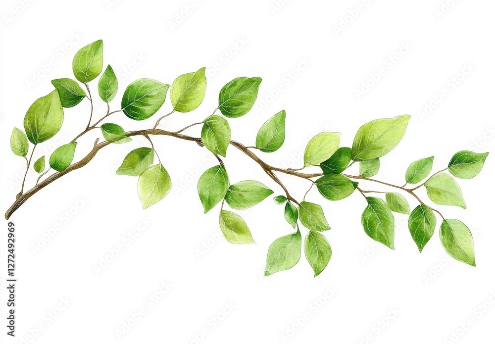 Green Leaves on a Branch with Delicate Texture and Fresh Colors Green Leaves on a Branch with Delicate Texture and Fresh Colors