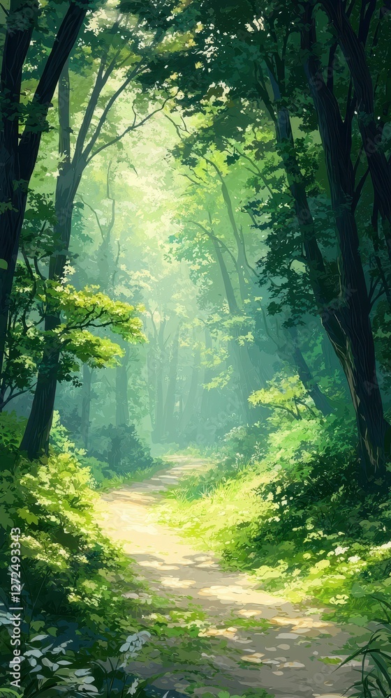 Fototapeta premium Serene Nature Scene of a Quiet Path in a Lush Green Forest