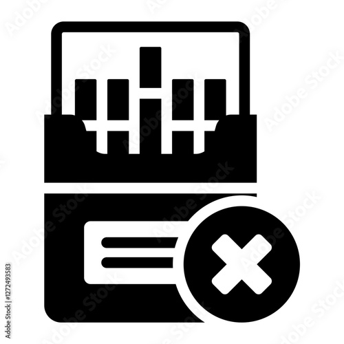 Rejected cigarette pack glyph icon promoting no smoking awareness and health campaigns