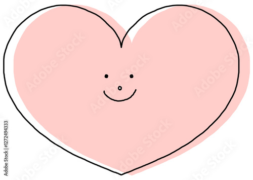 Soft pink heart illustration with a smiling face for cute and friendly love themed designs
