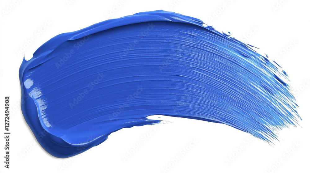 Fototapeta premium vibrant blue paint brush stroke with textured flow on white background