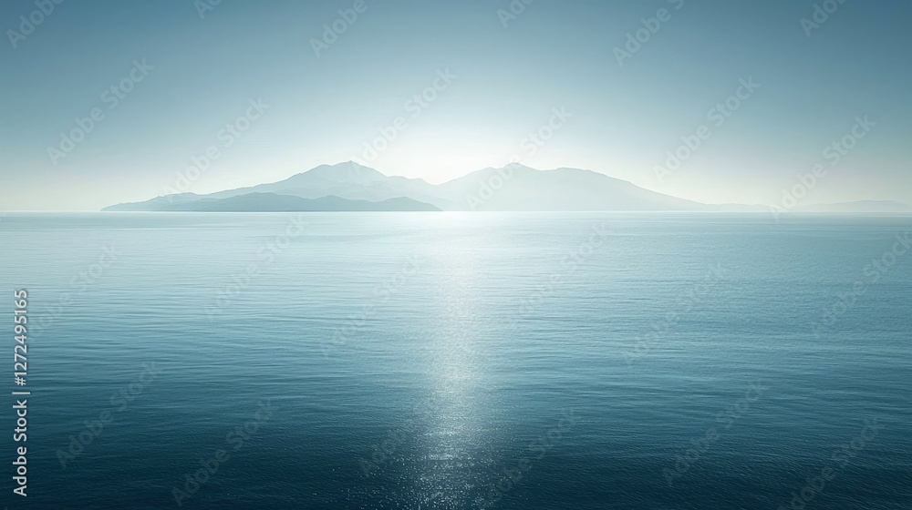 Serene Ocean Landscape with Soft Hills and Tranquil Waters Serene Ocean Landscape with Soft Hills and Tranquil Waters