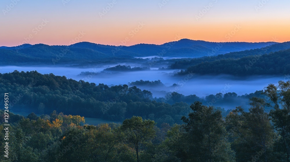 Misty Mountains Sunrise Scenic Landscape View Misty Mountains Sunrise Scenic Landscape View