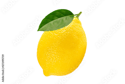 Fresh lemon with leaf isolated on white background.