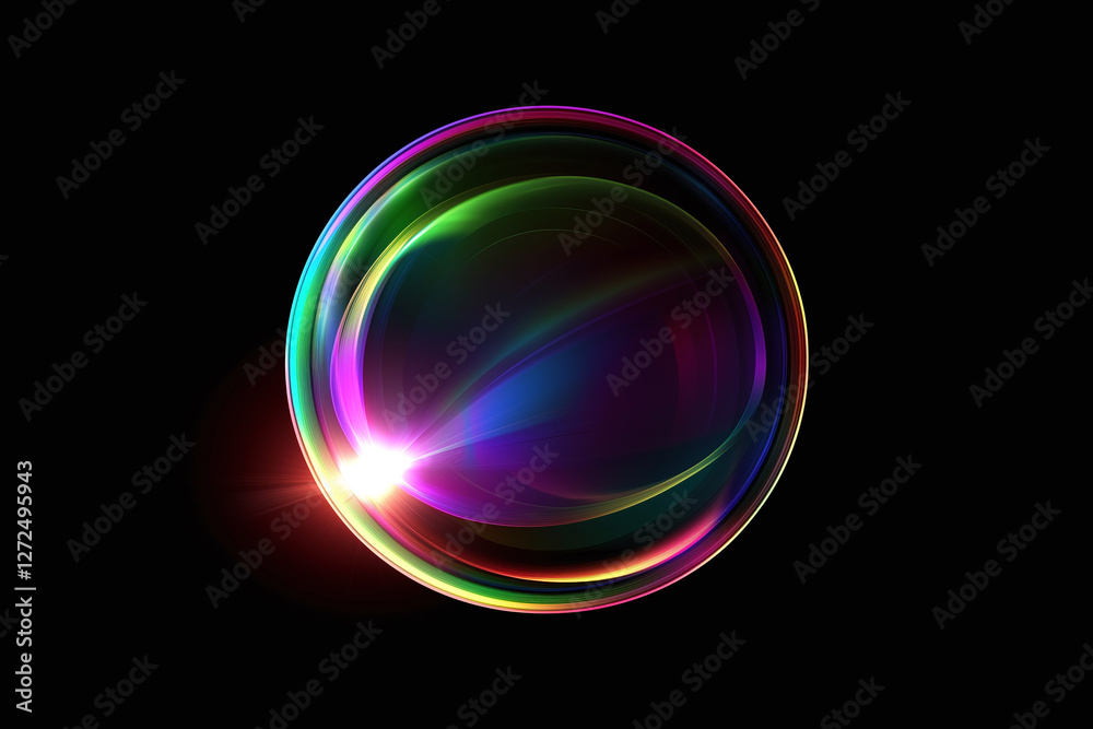 Vibrant rainbow lens flare with radial gradient on dark background, creating mesmerizing visual effect. colorful orb radiates light and energy, captivating viewer Vibrant rainbow lens flare with radial gradient on dark background, creating mesmerizing visual effect. colorful orb radiates light and energy, captivating viewer