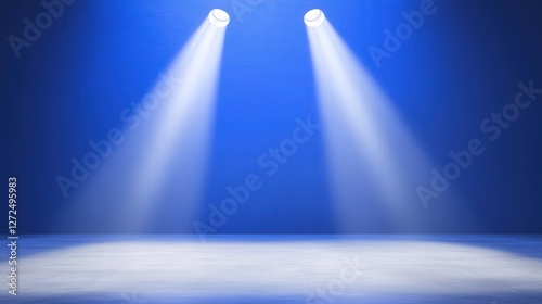 Wallpaper Mural Bright stage lights illuminate a blue background, creating a dramatic atmosphere suitable for performances or presentations. Torontodigital.ca
