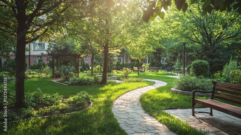 Obraz premium Beautiful Spacious Community Garden at a Hospital Featuring Nature