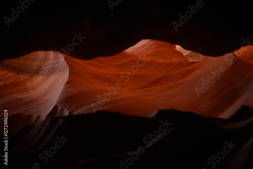 Dynamic Contours and Shadow Play in Antelope Canyon, Emphasizing the Textured Sandstone and Ambient Light