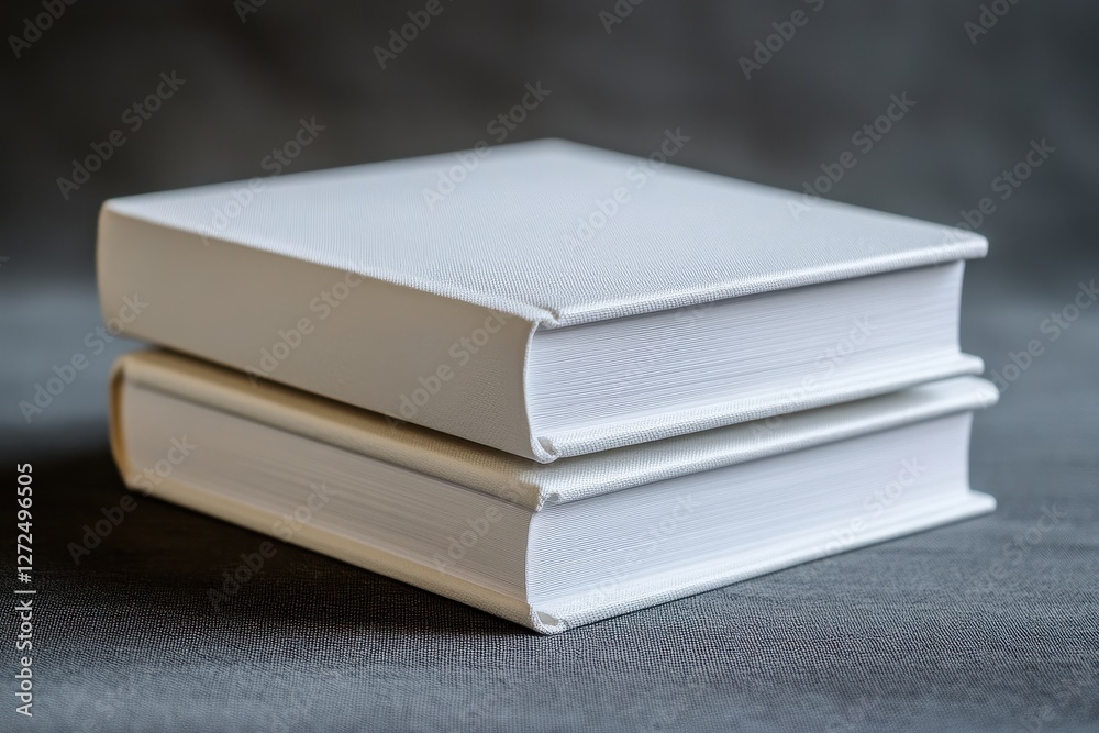 Two blank white books stacked neatly. Perfect for concepts of education, publishing, or minimalism. Two blank white books stacked neatly. Perfect for concepts of education, publishing, or minimalism.