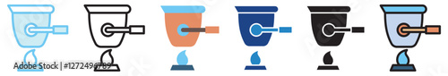 Crucible Pot multi style, mini illustration icon. outline, flat, glyph, line color, UI, UX, app and web, digital or print. For education, research, chemistry.