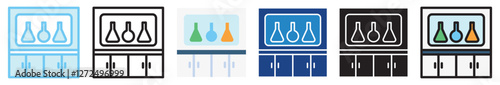 Fume Hood multi style, mini illustration icon. outline, flat, glyph, line color, UI, UX, app and web, digital or print. For education, research, chemistry. health.
