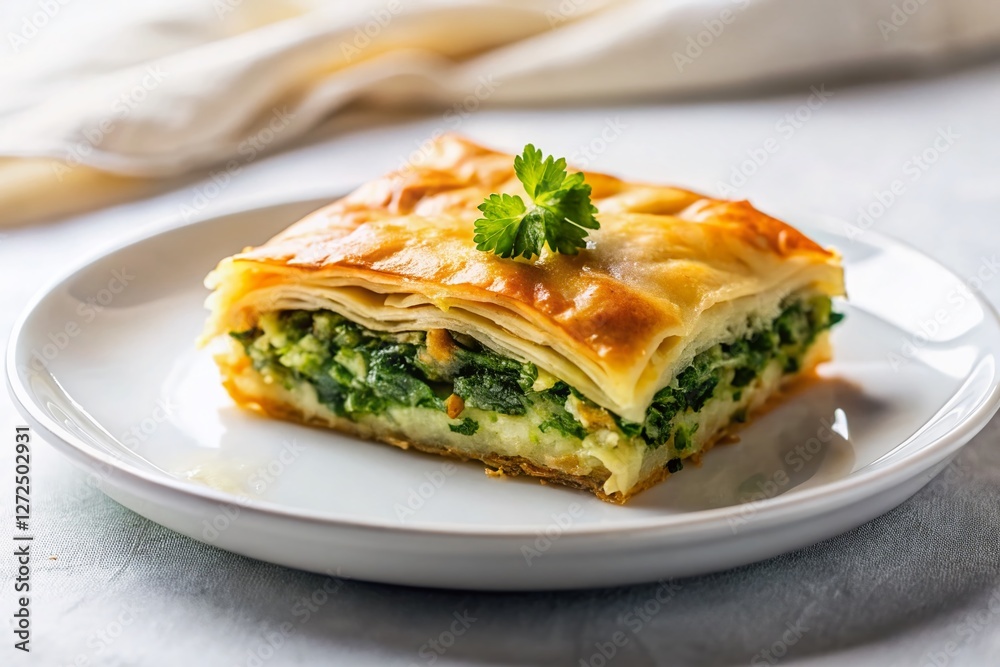 Minimalist Photo: Turkish Borek Pastry on White Plate Minimalist Photo: Turkish Borek Pastry on White Plate