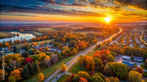 Minimalist Sunrise Flyover: Appleton, Wisconsin Autumn Colors photo