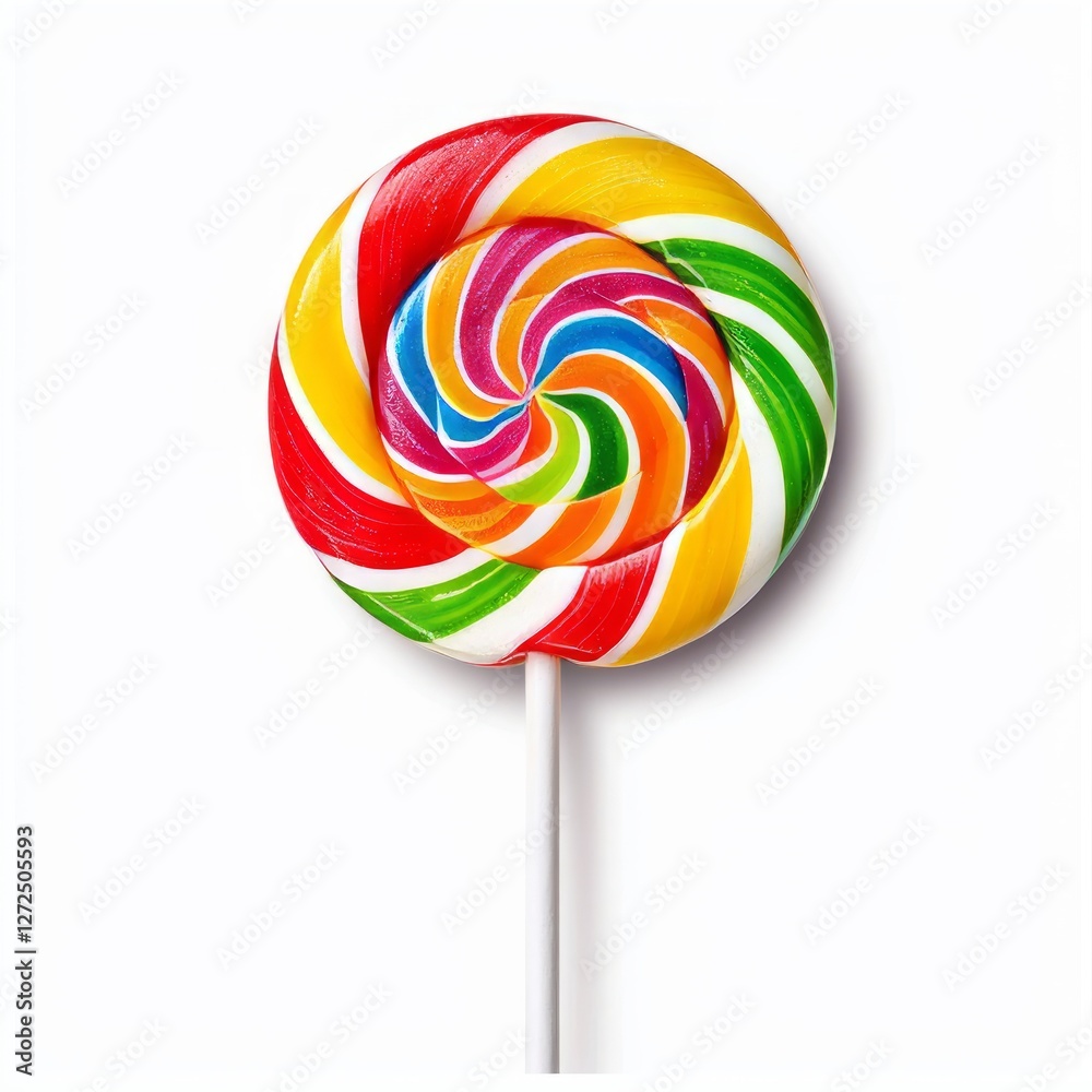 Colorful spiral lollipop on a white background, perfect for candy-themed designs Colorful spiral lollipop on a white background, perfect for candy-themed designs