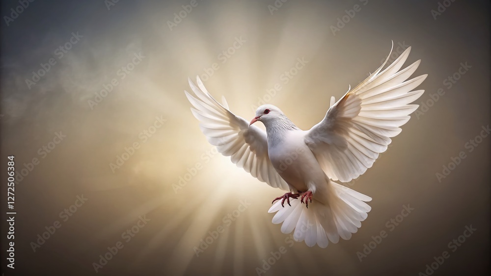 Obraz premium Minimalist White Dove Pierced Wing, Hope, Peace, Freedom, Spiritual Symbol, Stock Photo
