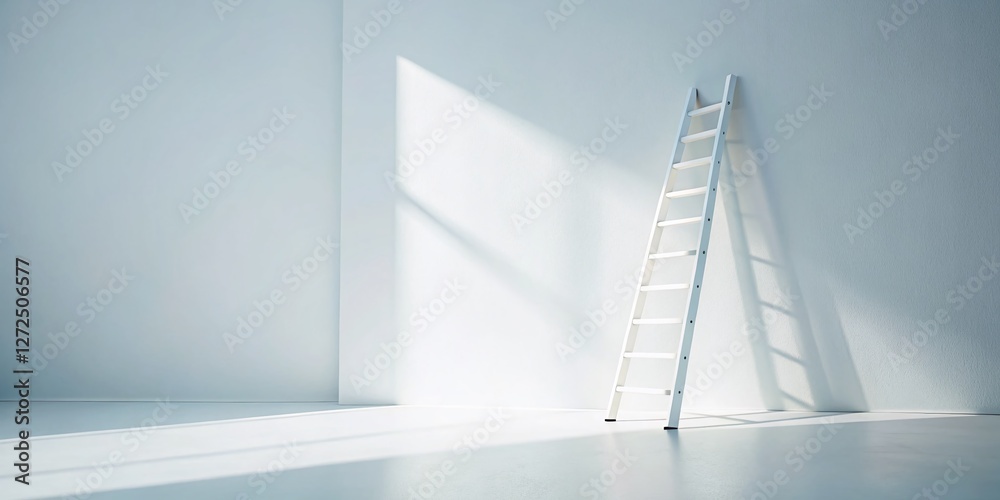 Obraz premium Minimalist White Ladder Double Exposure Stock Photo: Clean Background, Abstract Art