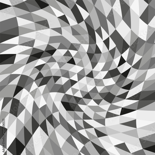 Abstract geometric pattern. Curved grayscale texture. Optical illusion effect. Distorted triangle shapes.