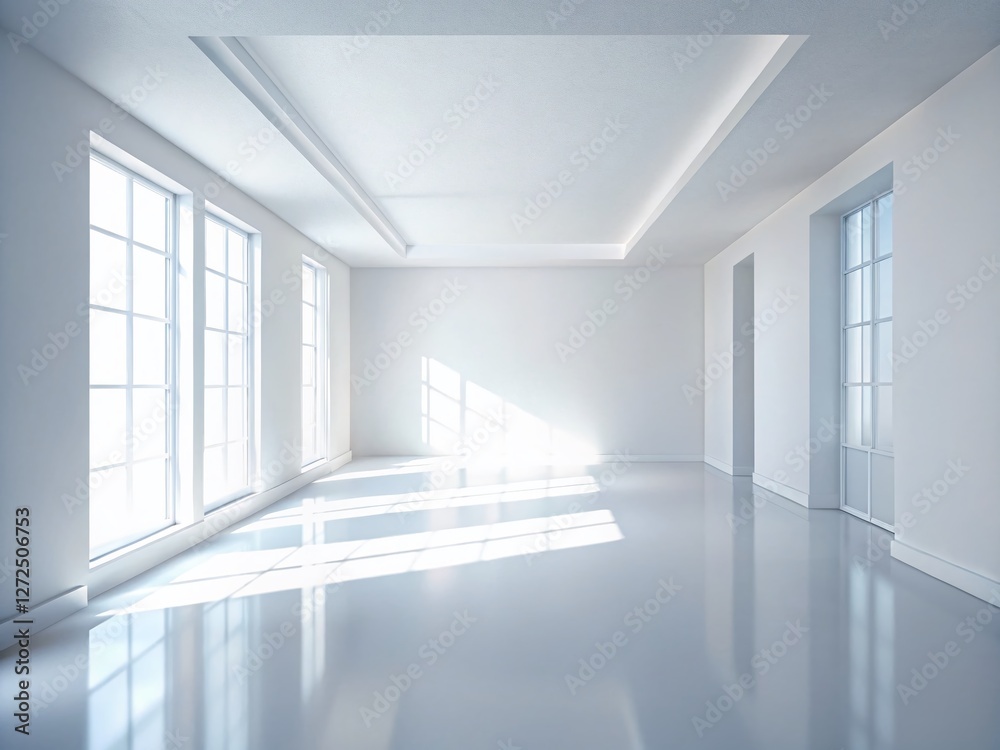 Obraz premium Minimalist White Room Interior Background with Soft Shadows - Stock Photo
