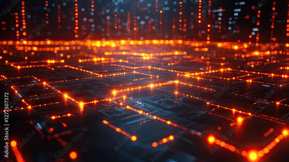 Obraz premium Futuristic network glowing orange data streams