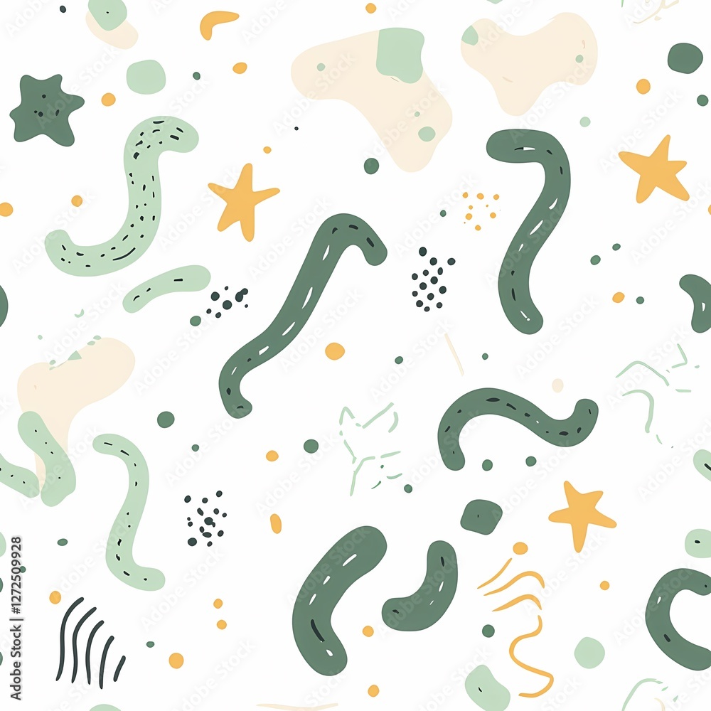 Fototapeta premium Minimalist Seamless Pattern with Abstract Worms and Stars