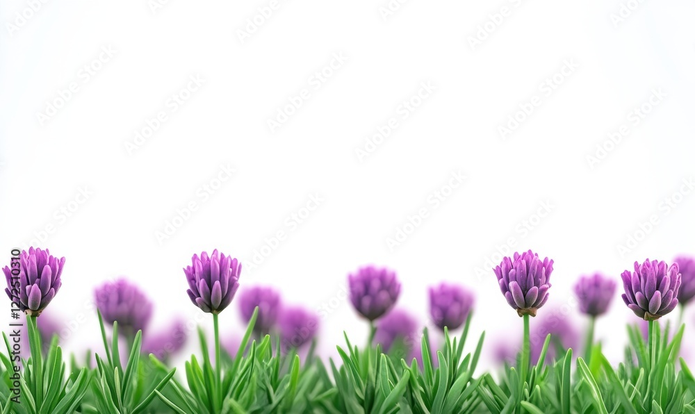 Fototapeta premium A serene field of vibrant lavender flowers blooming under a clear sky, evoking tranquility