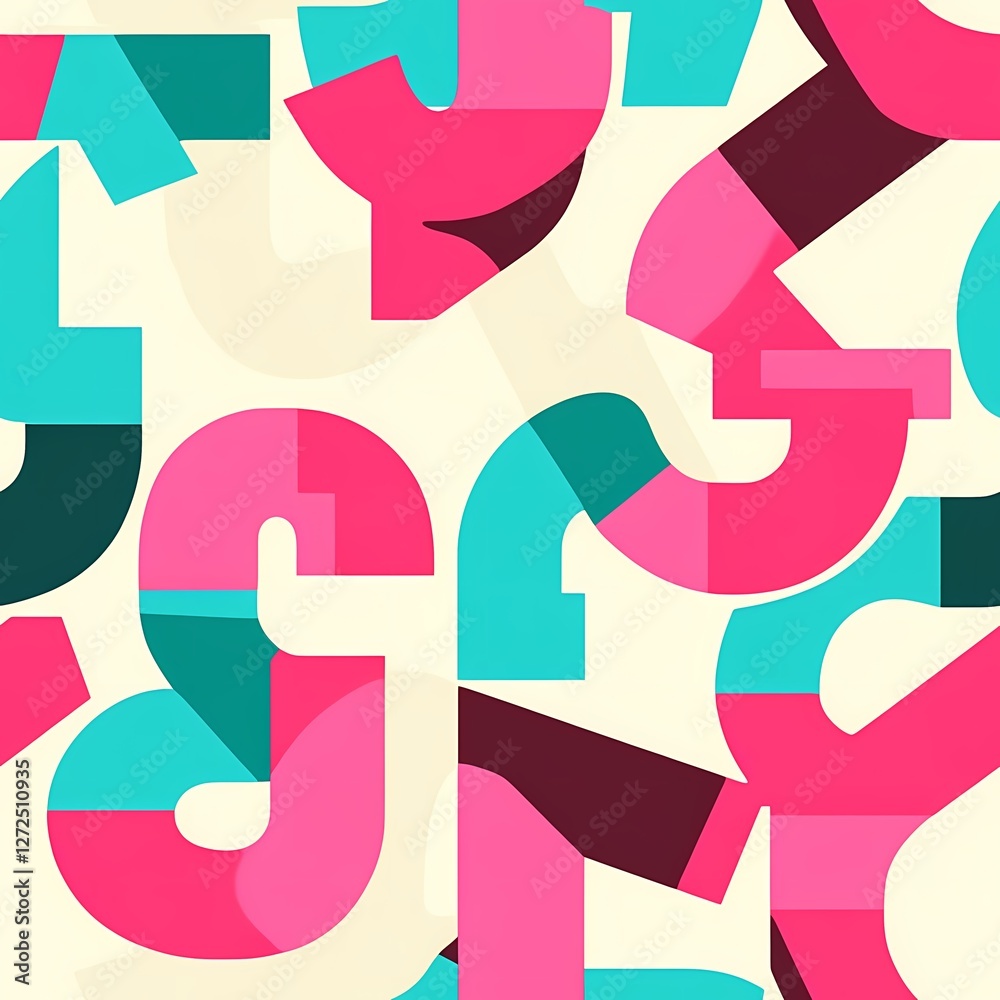 Fototapeta premium Seamless Number Pattern with Geometric Shapes