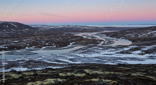 Majestic tundra landscape, where the Arctic’s raw power shapes a fragile yet resilient ecosystem, urging us to honor nature’s delicate balance and evolving beauty
