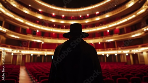 Assassination attempt during a prestigious opera performance. Featuring a figure disguised as an usher