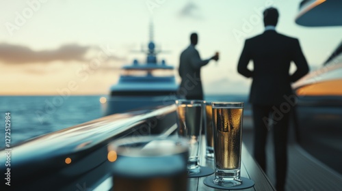 Assassination attempt during a prestigious yacht party. Featuring a figure disguised as a crew member