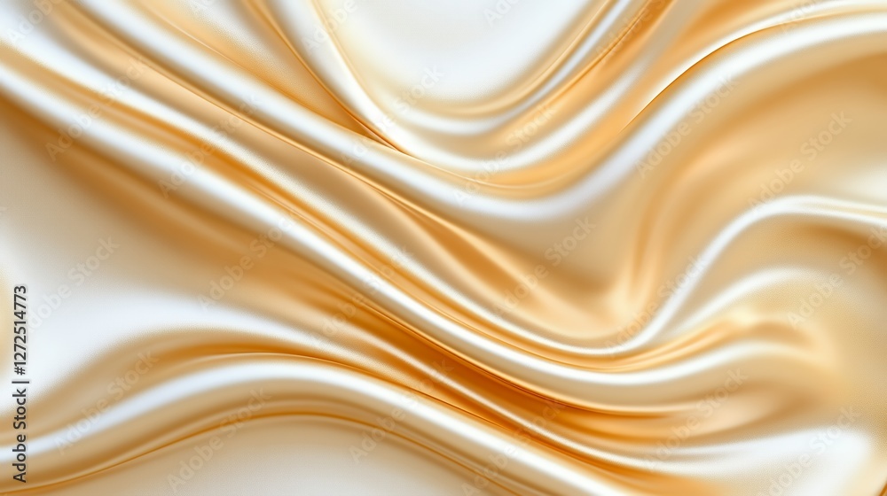 Fototapeta premium Elegant Satin Fabric Flowing in Soft Gold and White Tones with Subtle Shimmer Effect