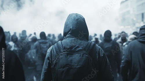 Assassination attempt during a public event. Featuring a disguised figure among the crowd